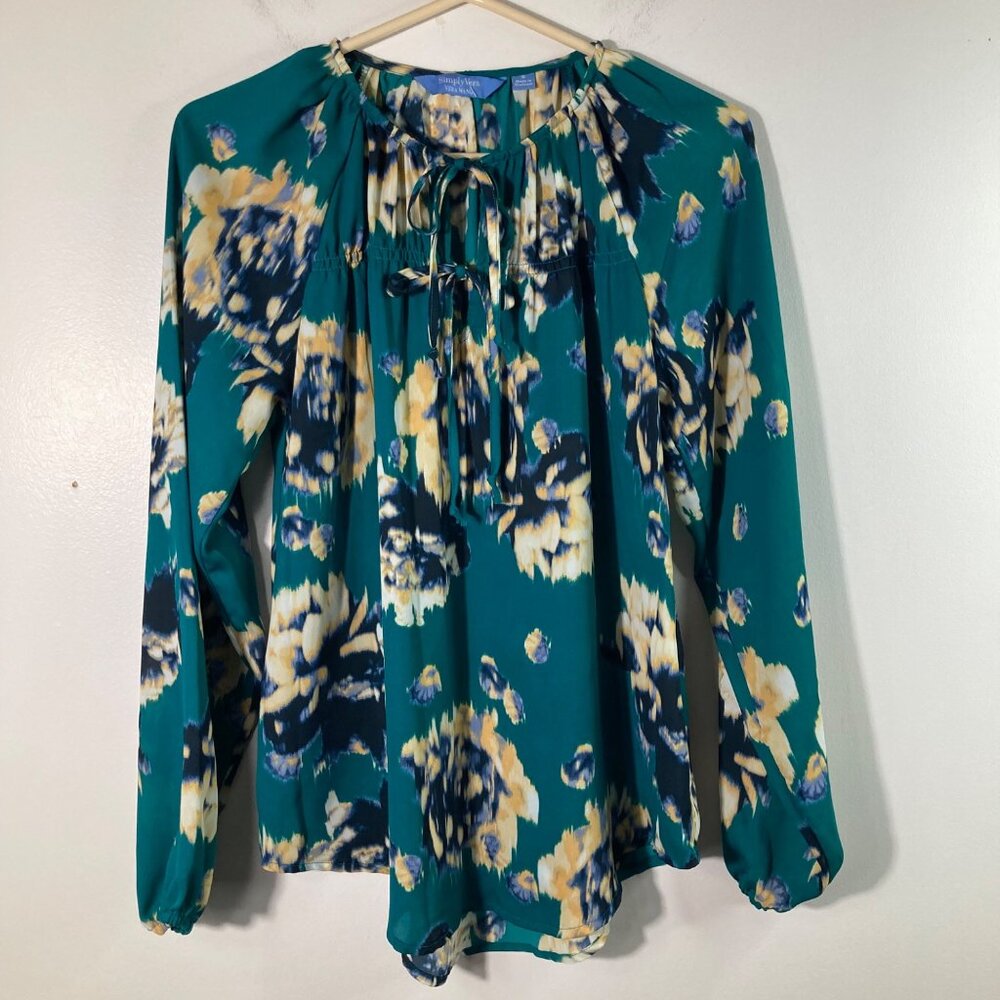 Womens Simply Vera Vera Wang V Neck Floral Boho Blouse Long Sleeve S Polyester